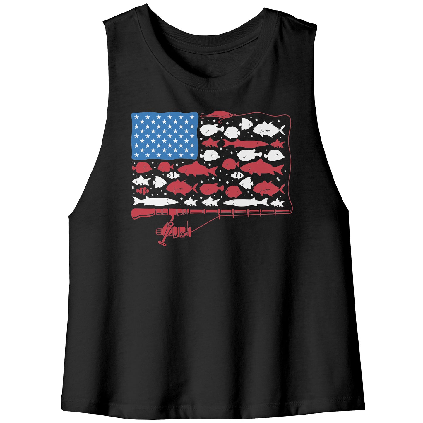 Patriotic American Fishing Tackle Fish Flag Tank Top