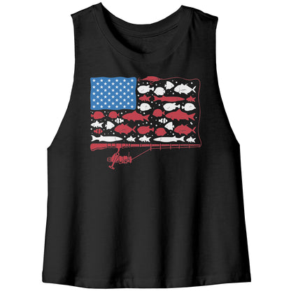 Patriotic American Fishing Tackle Fish Flag Tank Top