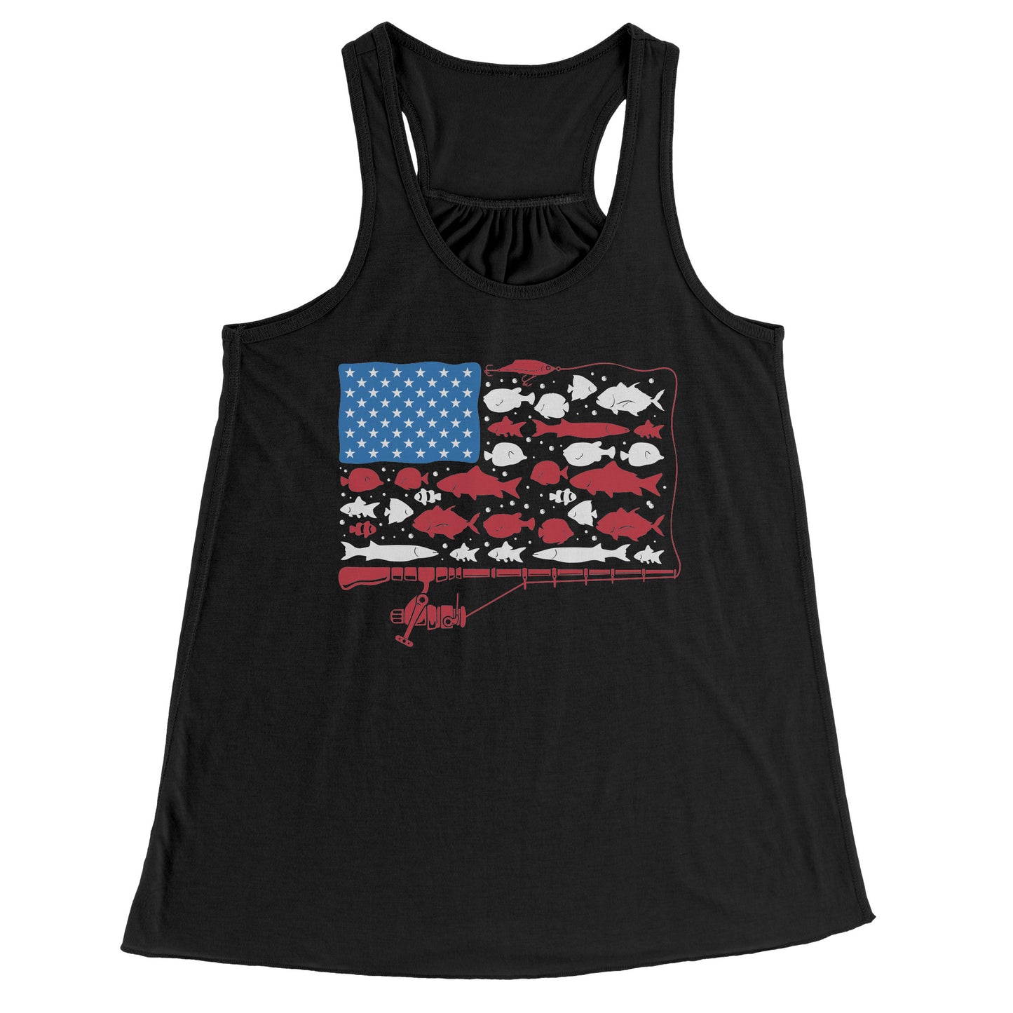 Patriotic American Fishing Tackle Fish Flag Tank Top