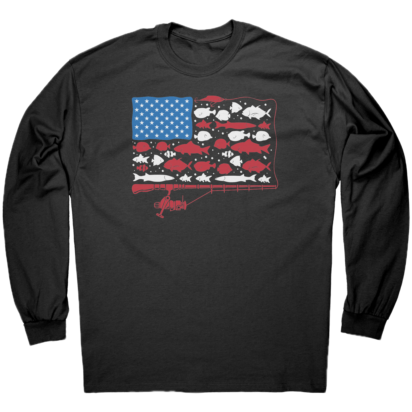 Patriotic American Fishing Tackle Fish Flag T-Shirt