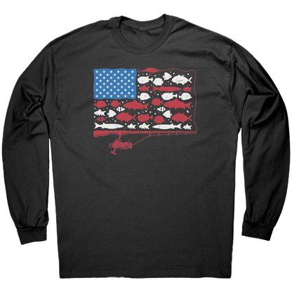 Patriotic American Fishing Tackle Fish Flag T-Shirt