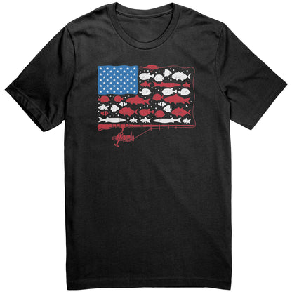 Patriotic American Fishing Tackle Fish Flag T-Shirt