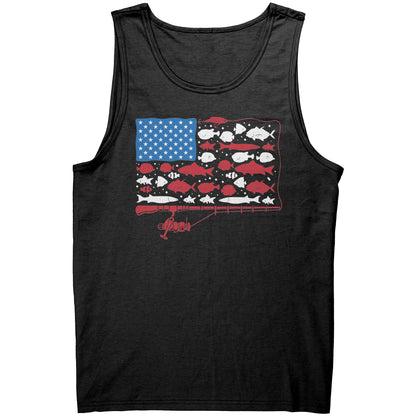 Patriotic American Fishing Tackle Fish Flag Tank Top