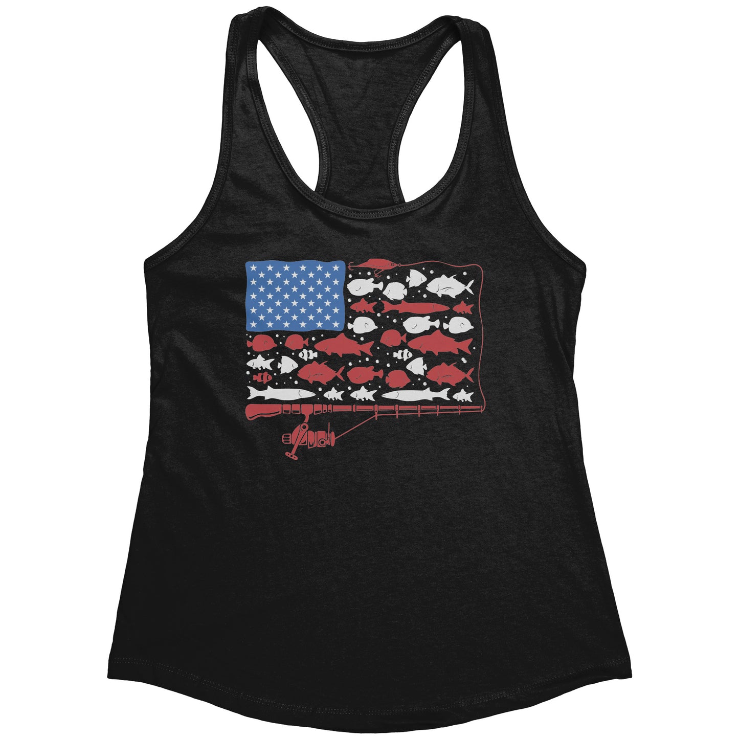 Patriotic American Fishing Tackle Fish Flag Tank Top