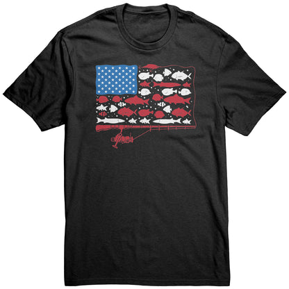 Patriotic American Fishing Tackle Fish Flag T-Shirt