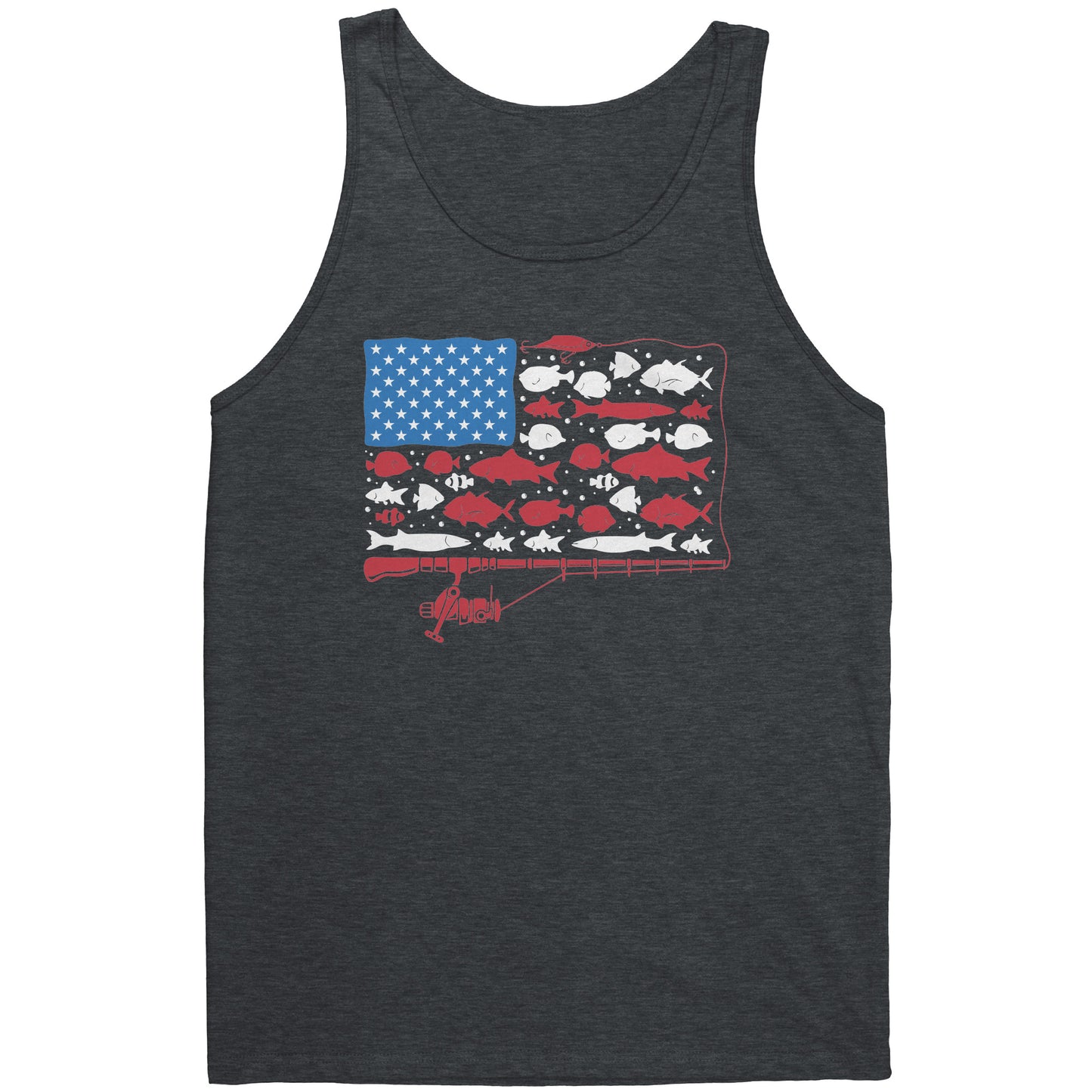 Patriotic American Fishing Tackle Fish Flag Tank Top