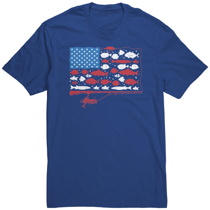 Patriotic American Fishing Tackle Fish Flag T-Shirt