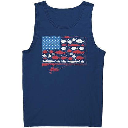 Patriotic American Fishing Tackle Fish Flag Tank Top