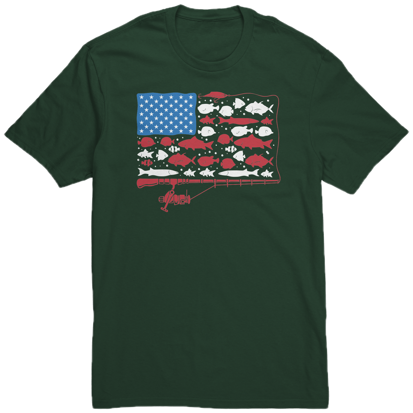 Patriotic American Fishing Tackle Fish Flag T-Shirt