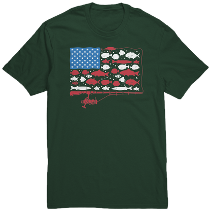 Patriotic American Fishing Tackle Fish Flag T-Shirt