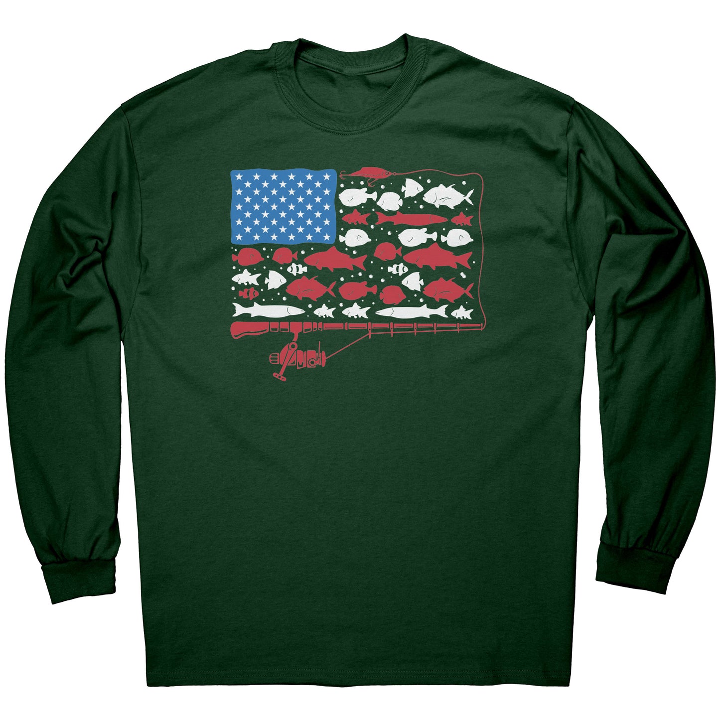 Patriotic American Fishing Tackle Fish Flag T-Shirt