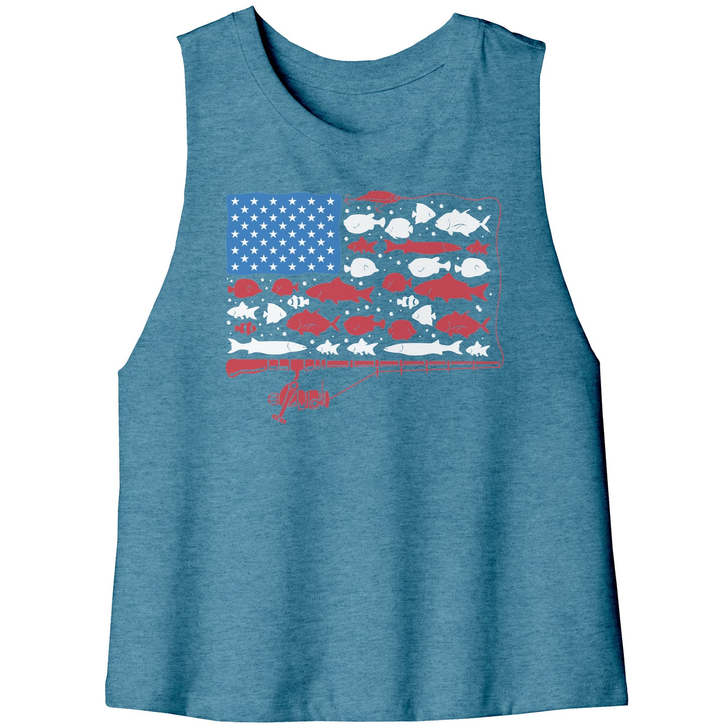 Patriotic American Fishing Tackle Fish Flag Tank Top