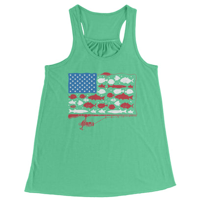 Patriotic American Fishing Tackle Fish Flag Tank Top