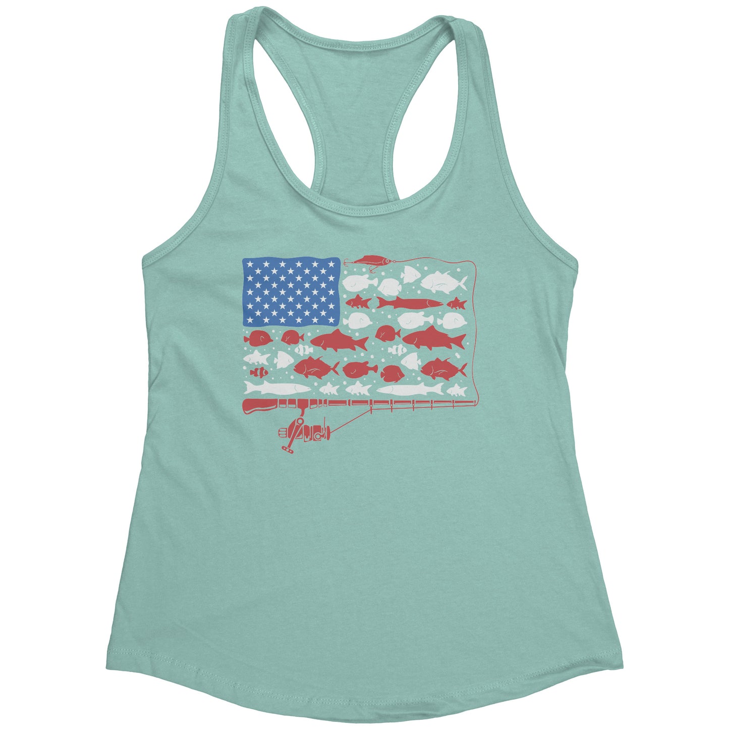 Patriotic American Fishing Tackle Fish Flag Tank Top