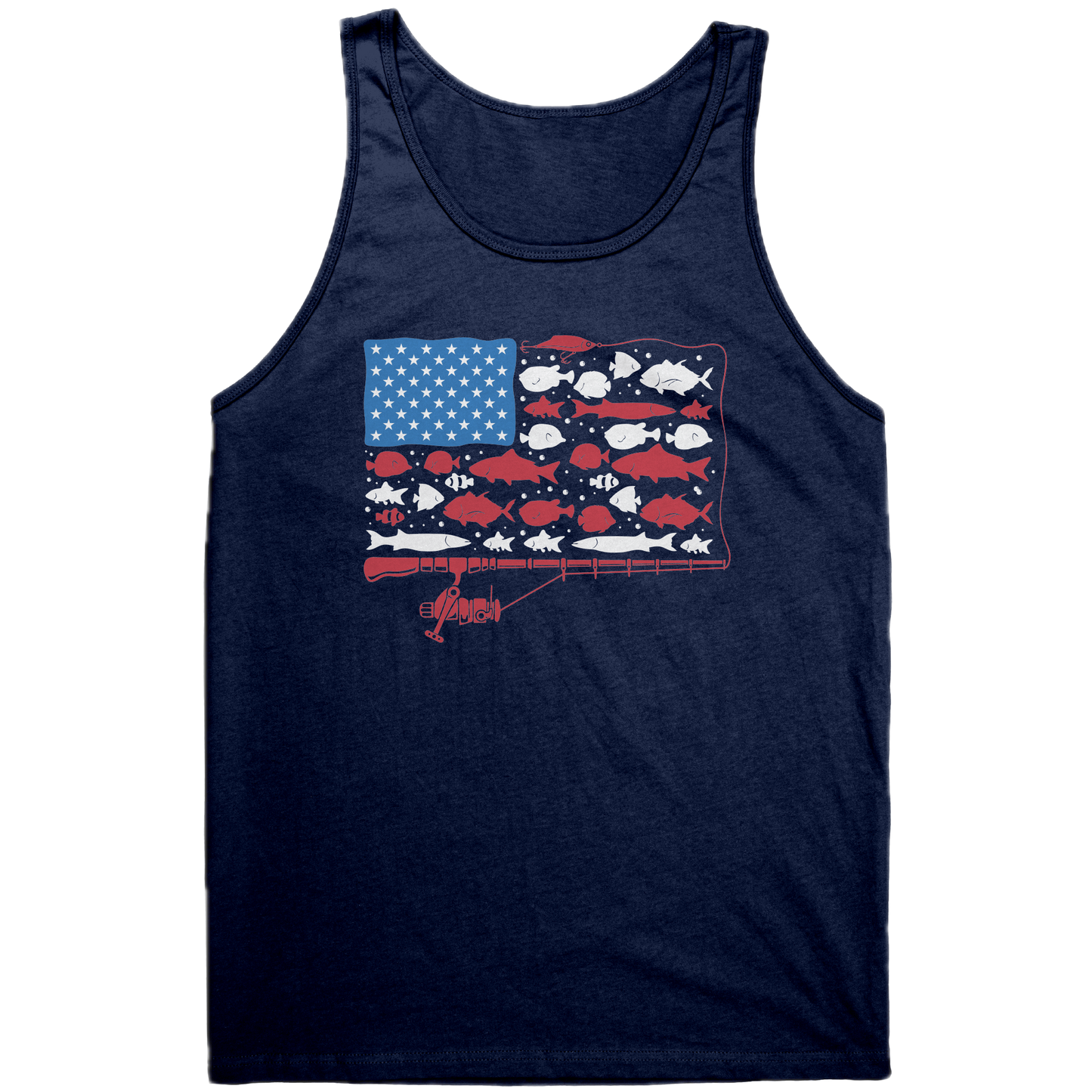 Patriotic American Fishing Tackle Fish Flag Tank Top