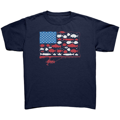 Patriotic American Fishing Tackle Fish Flag T-Shirt