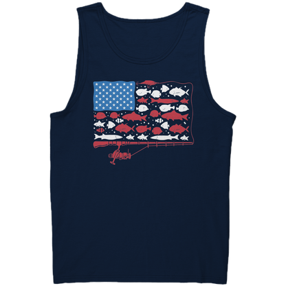 Patriotic American Fishing Tackle Fish Flag Tank Top