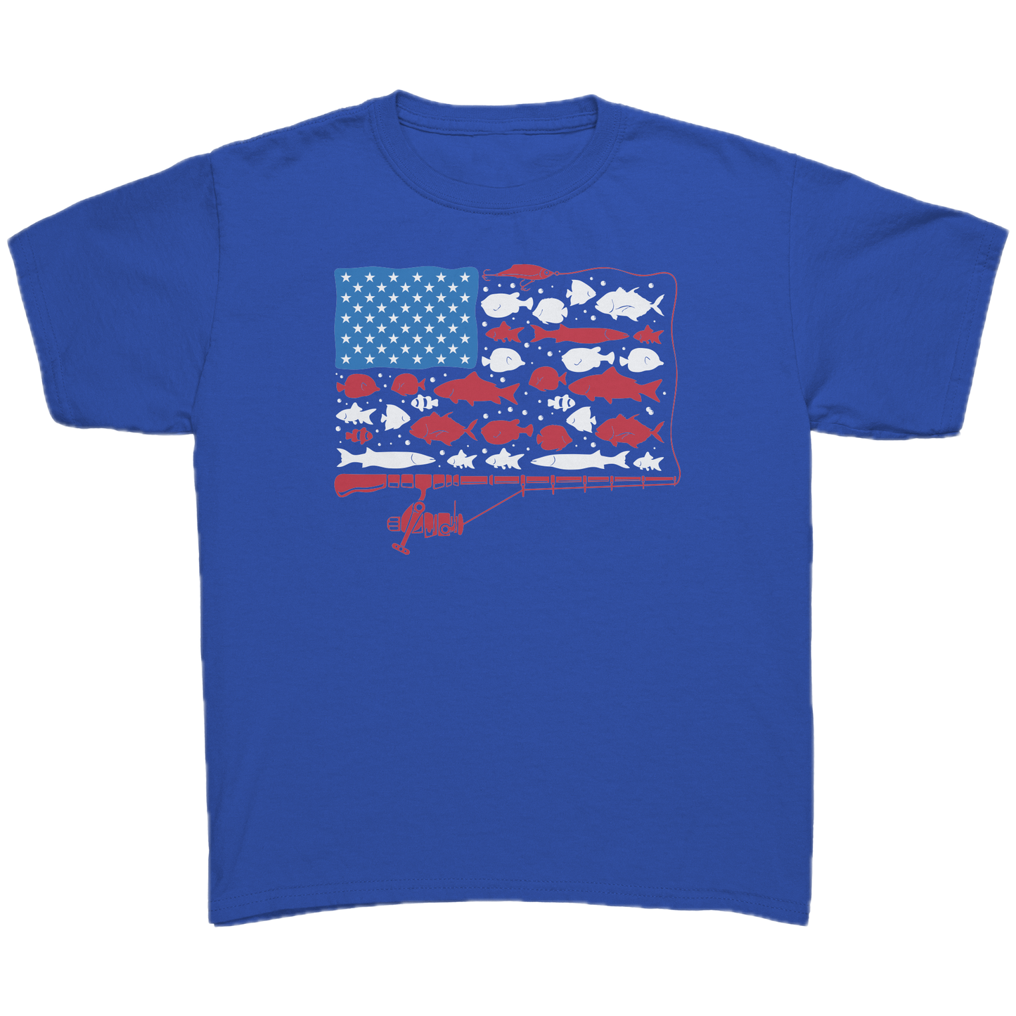 Patriotic American Fishing Tackle Fish Flag T-Shirt