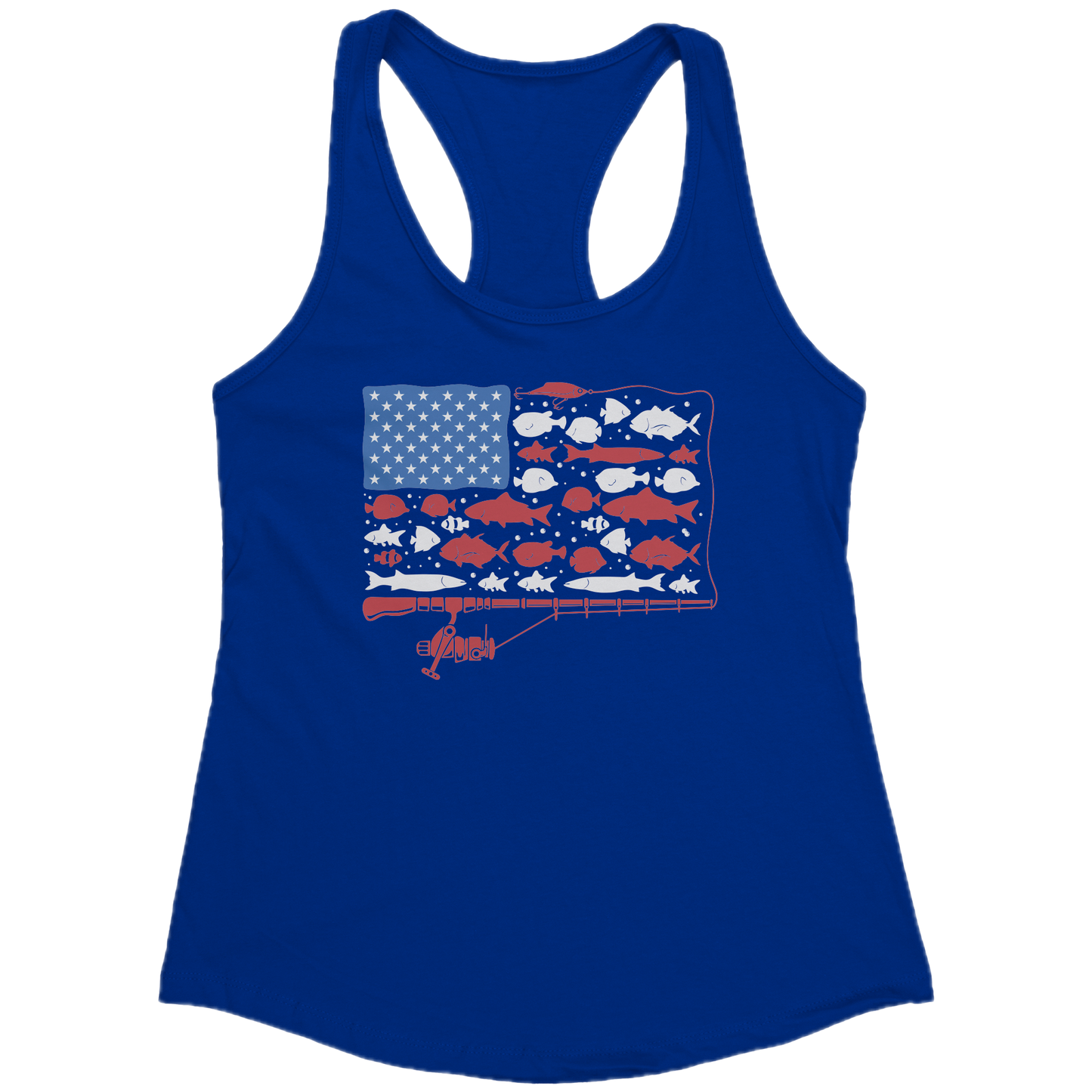 Patriotic American Fishing Tackle Fish Flag Tank Top