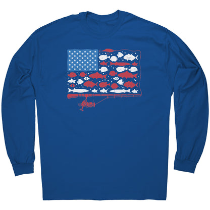 Patriotic American Fishing Tackle Fish Flag T-Shirt