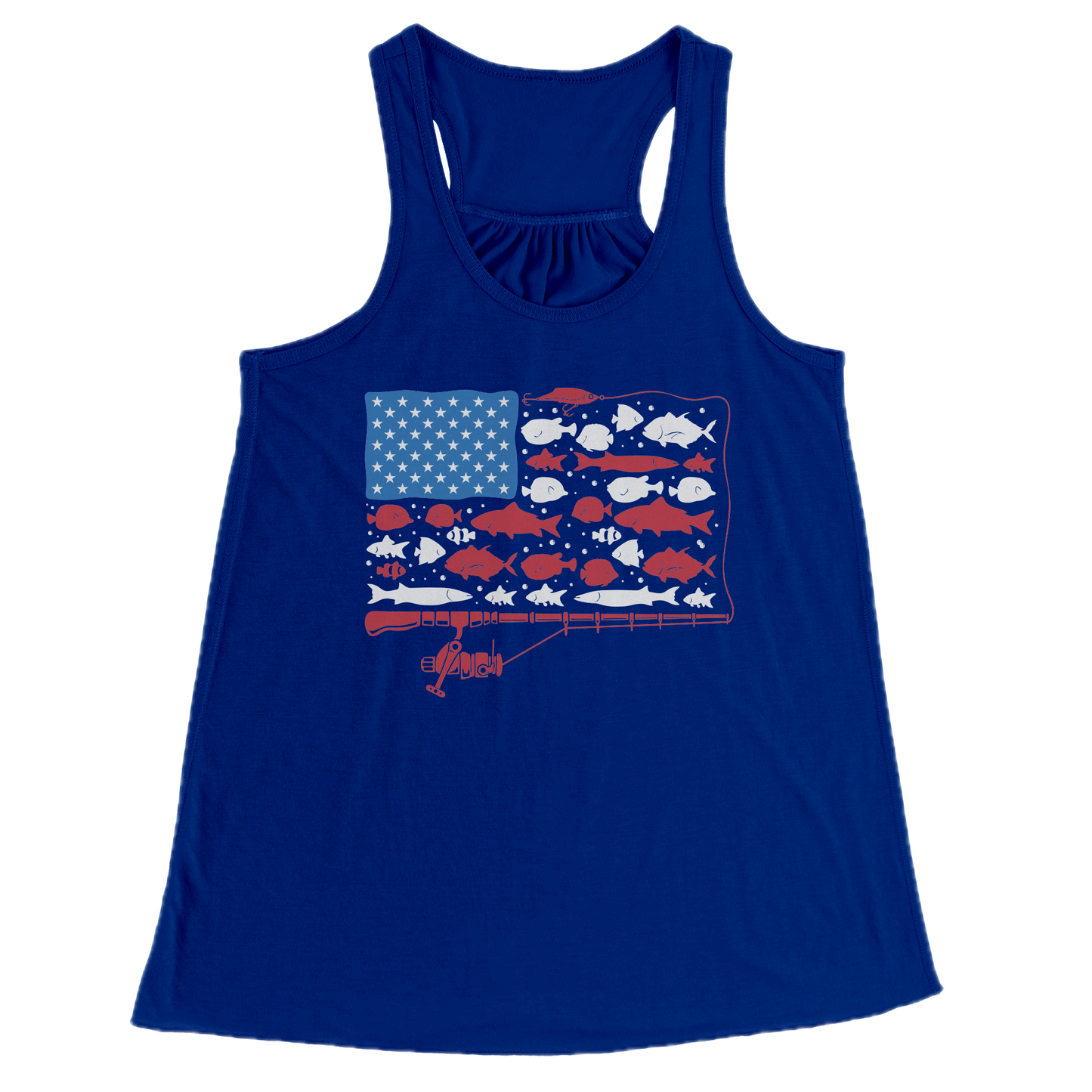 Patriotic American Fishing Tackle Fish Flag Tank Top