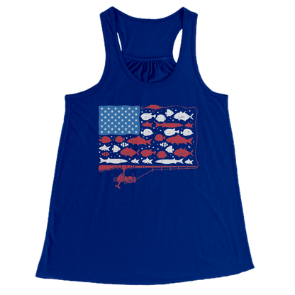 Patriotic American Fishing Tackle Fish Flag Tank Top