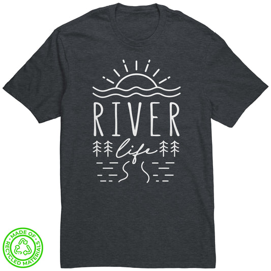 River Life T-Shirt – Minimalist Sunset and Flowing River Design