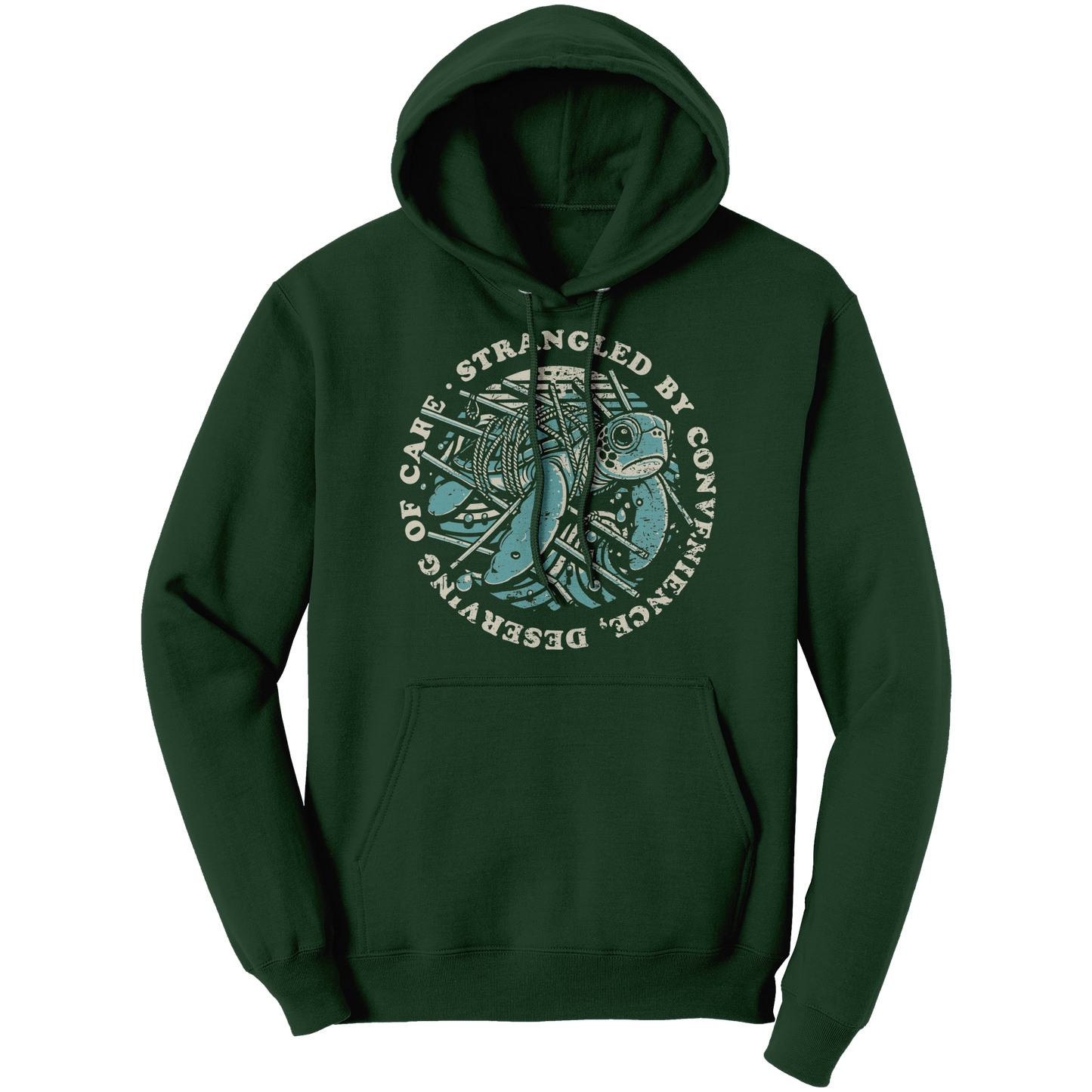 Strangled_by_Convenience__Turtle_World__Dark_Green_Front_Mockup.png