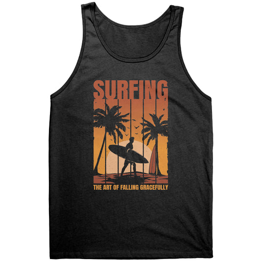 Surfing The Art Of Falling Gracefully - Funny Vintage Sunset Surfing Surfer Tank Top