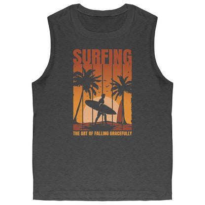 Surfing The Art Of Falling Gracefully - Funny Vintage Sunset Surfing Surfer Tank Top