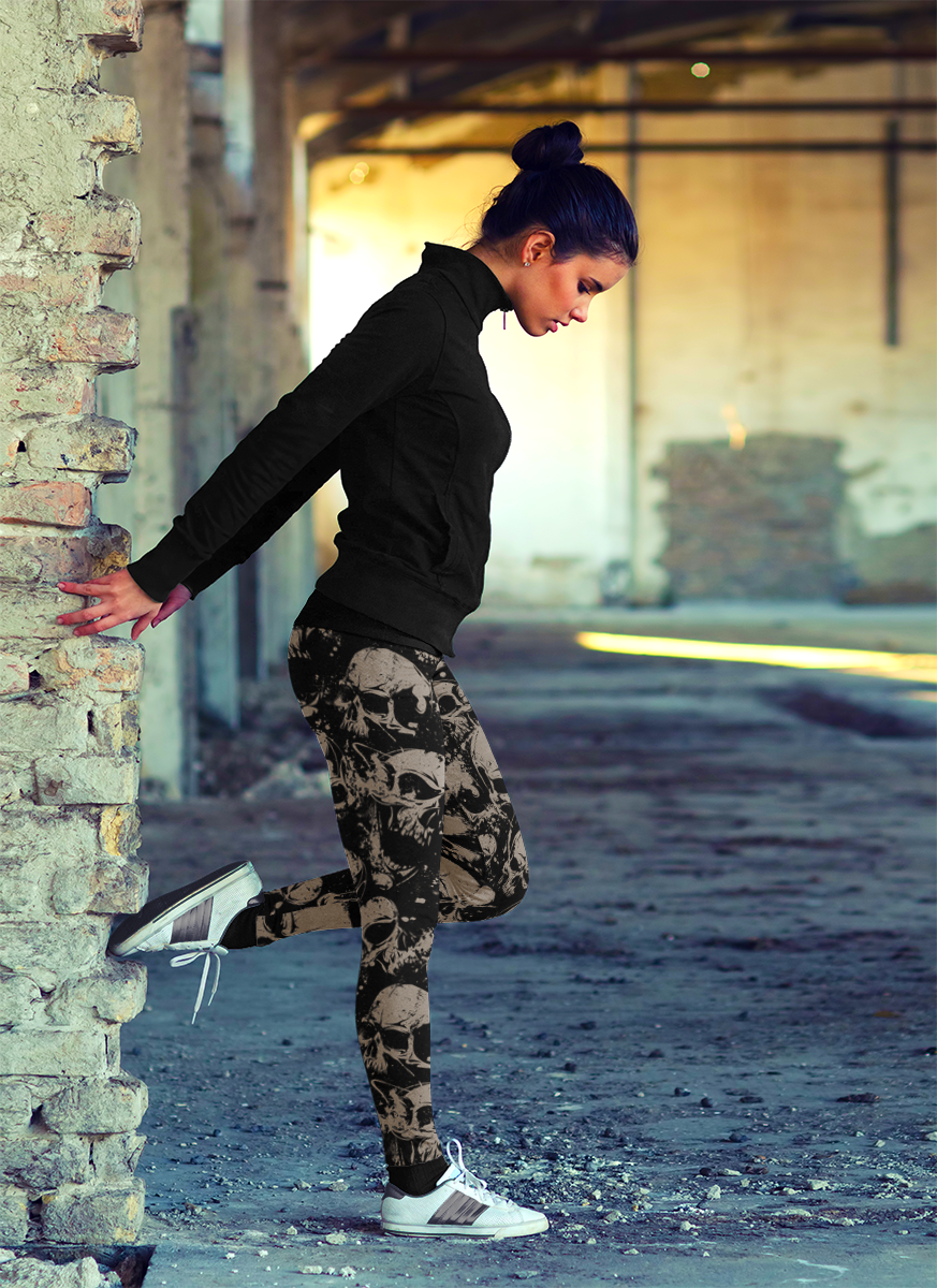 Grungy Skull Head Leggings - Towboater Apparel