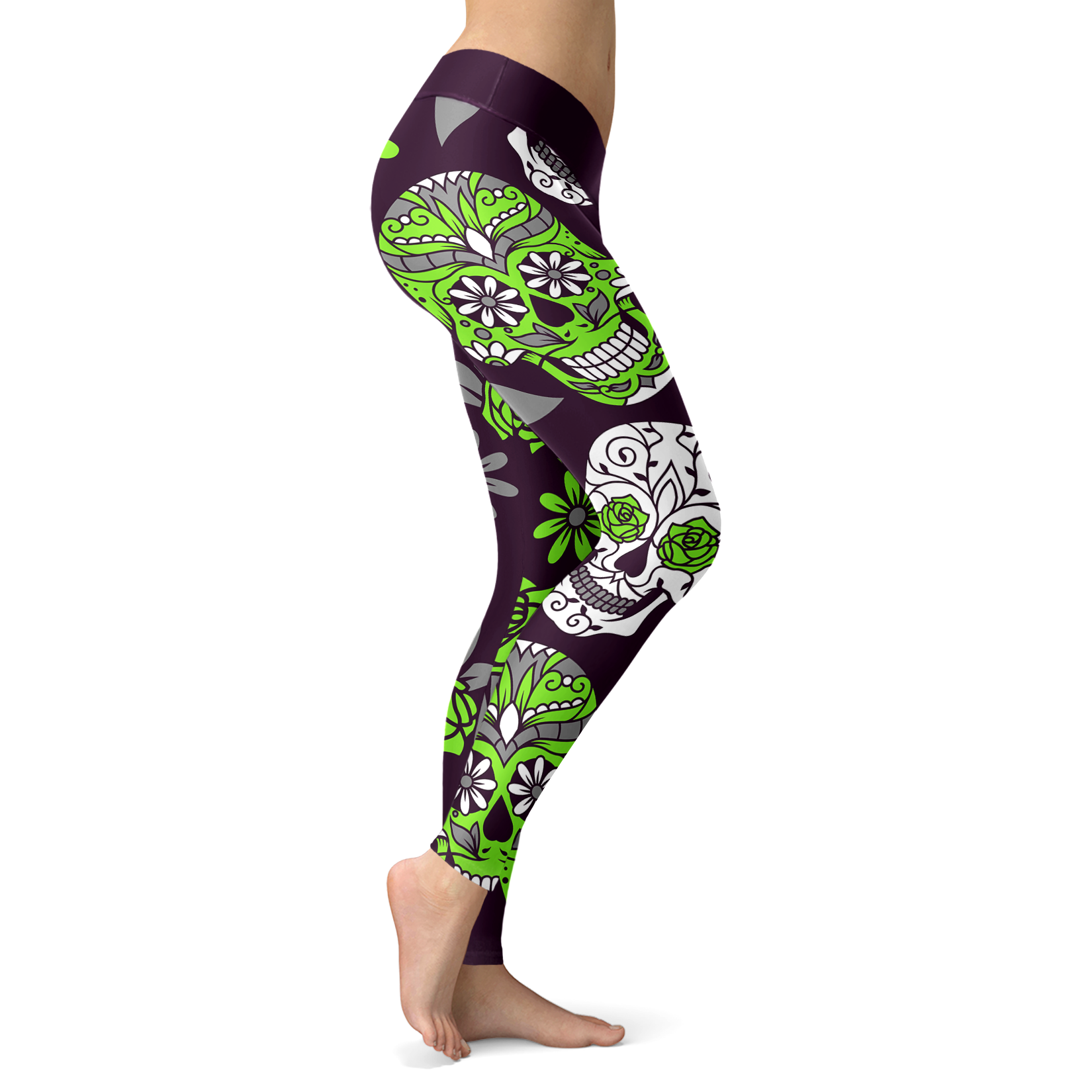 Light Green and Purple Sugar Skull Leggings