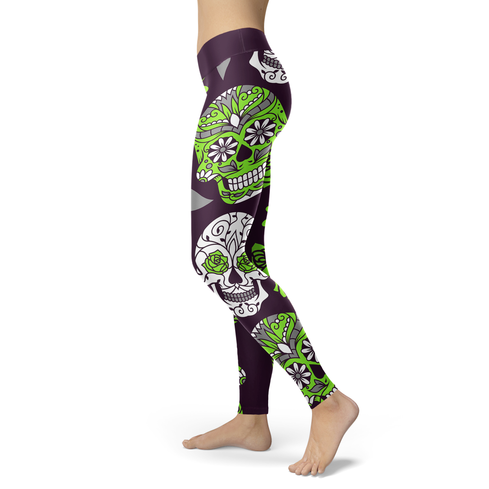 Light Green and Purple Sugar Skull Leggings