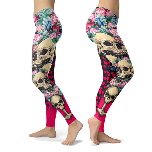 Hot Pink Vintage Skull and Anchor Leggings