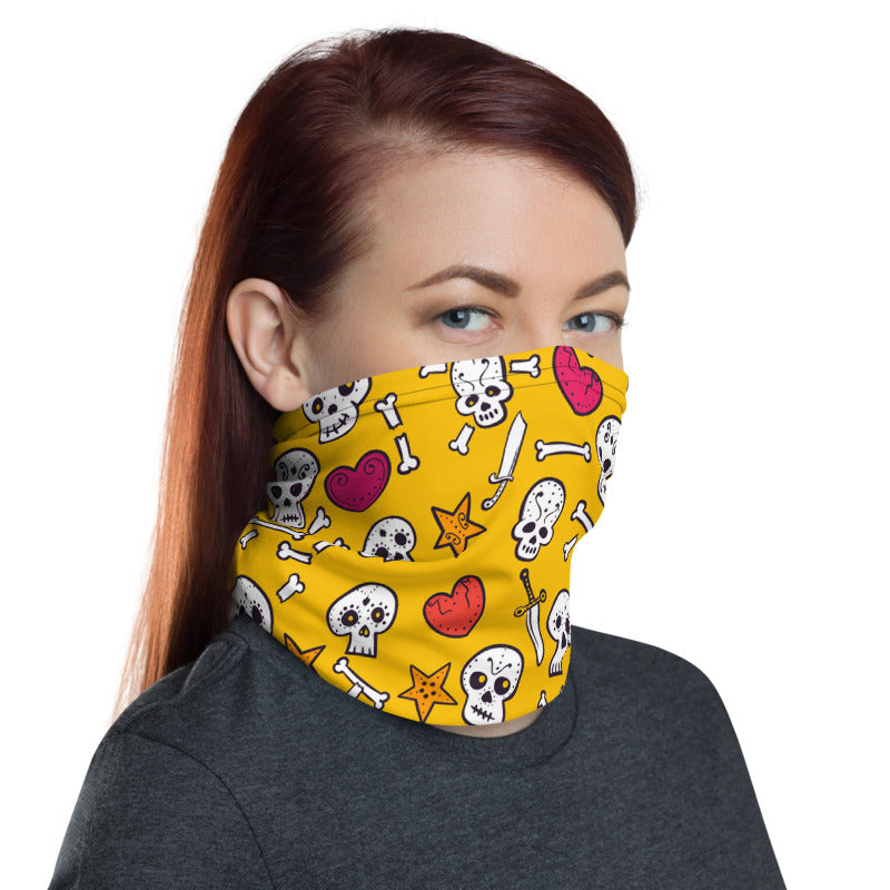 Towboater's Spouse Accessories Neck Gaiter Sugar Skull Yellow