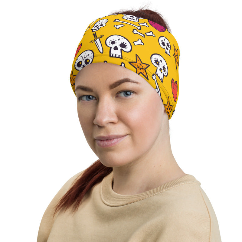 Towboater's Spouse Accessories Neck Gaiter Sugar Skull Yellow